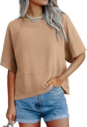 Feiersi Women Cotton T-Shirts Summer Crewneck Pullover Short Sleeve Tops Basic Tops Tees Blouses in Saudi Arabia