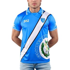 Men's Guatemala Soccer Jersey Shirt with Stylish Collar and Ribbed Sleeves - White, Black & Sky Blue