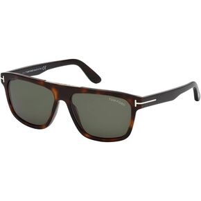 Tom Ford FT0628 52N Dark Havana Cecilio Rectangle Sunglasses Lens Category 3 Si, Shiny Dark Havana/ Green Lenses, 57/15/145