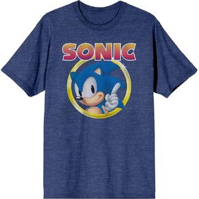 Sonic The Hedgehog Classic Character and Title Men's Navy Blue Graphic Tee