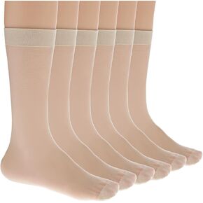 Women's Sheer Nylon Ankle Socks 6 Pack-Nude Crew Stocking Ultra Thin See Through Calf High Socks for Women