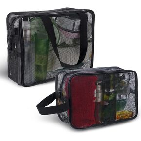 simarro 2 Pack Mesh Shower Bag, Mesh Shower Caddy, Mesh Toiletry Bags for Traveling, Toiletry Organizer Bag for Gym Travel Camping College Dorm Room