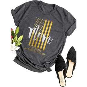 Women Mom US Army National Guard T Shirt Vintage Short Sleeve Shirts for Mama Shirts Letter Printed Crewneck Tops Tees
