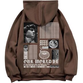 GORGLITTER Men's Graphic Hoodies Long Sleeve Drop Shoulder Hooded Sweatshirt with Pocket