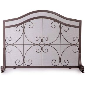 Plow & Hearth Metal Fireplace Screen Crest Arched Copper | 38" W x 31" H | Flatguard | Spark Guard Indoor Grate | Iron Fire Place Cover | Wood Burning Stove Decorative Accessories