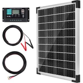 TBER Solar Panel Kit 20W 12V, Solar Battery Charger with 10A Charge Controller and Extension Cables with Battery Clips O-Ring Terminal for Car Motorcycle RV Marine Boat Camper Other Off Grid System
