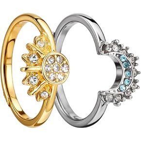 Adjustable Celestial Jewelry Matching Rings Sun and Moon Ring Set for Women,Stackable Celestial Rings Friendship Promise Rings Prom Jewelry