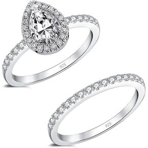 LeCalla 925 Sterling Silver CZ Engagement Wedding Ring | Bridal Rings Sets Zirconia Halo CZ Engagements Rings | Wedding Bands for Women | Promise Rings for Her Size 5-8