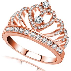 Princess Queen Crown Rings for Women Eternity Heart-Shaped Promise Ring Zircon Jewelry