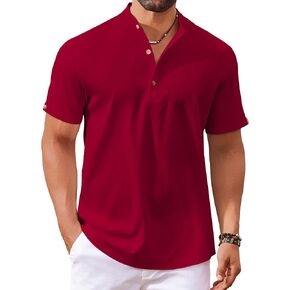 COOFANDY Men's Lightweight Henley Short Sleeve T-Shirts Summer Beach Casual Band Collared Henley Shirts