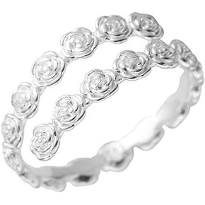 Dtja Cute Flower Stacking Statement Ring for Women 925 Sterling Silver Promise Engagement Adjustable Rose Camellia Open Wrap Finger Rings Comfort Fit Boho Holiday Valentine Wedding Jewelry