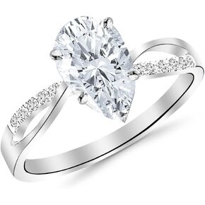 0.58 Ctw 14K White Gold Elegant Intertwine Twisting Split Shank Pear Cut Diamond Engagement Ring (0.5 Ct F Color SI3 Clarity Center Stone)