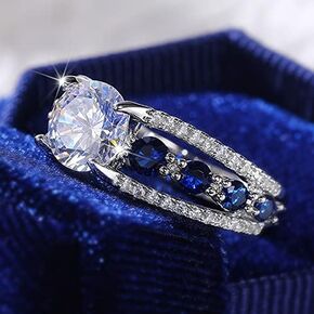 CIUFEWEK S925 Sterling Silver Sparkling Wedding Ring Creative Hollow Sapphire Blue Zircon CZ Ring for Women's Luxury Banquet Promise Engagement Wedding Jewelry (8)