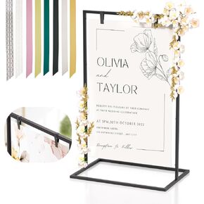 Wedding Welcome Sign Stand, Heavy Duty Easel Stand for Sign with 8 Pair Satin Ribbon, Welcome to Our Wedding Sign Holder, Metal Floor Standing Easels for Signs, Poster, 50"x30“x 20“ (Black)