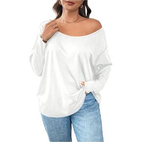 SOLY HUX Women's Plus Size Off The Shoulder Tops Long Sleeve Shirts Oversized Pullover Tee Tops