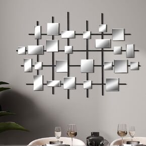 Metal Wall Art Decor Silver Mirror Wall Decor Wall Sculpture with Square Modern Mirror Large DIY Metal Line Home Wall Decor for Living Room Office Bedroom Entryway 32 x 24 Inch