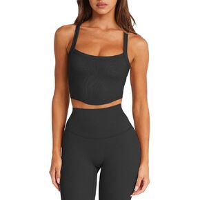 Workout Tops for Women Built in Bra Seamless Sports Bras Low Impact Workout Crop Tank Padded