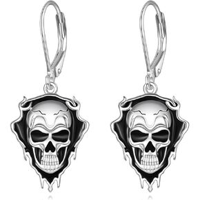 Skull Earrings 925 Sterling Silver Skeleton Dangle Earrings Gothic Punk Jewelry for Women Men