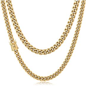 6mm Miami Cuban Link Chain for Men Women 14K Real Gold Plated 316L Stainless Steel Thick Necklace Choker Hypoallergenic Hip Hop Jewelry with Gift Box