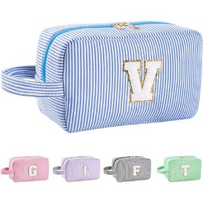 Personalized Initial Makeup Bag A-Z, Travel Toiletry Bag Preppy Make Up Bags Girls Cute Cosmetic Pouch Makeup Organizer Wedding Valentine's Day Birthday Christmas Gifts for Women (Purple, M)