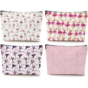 4Pcs Cosmetic Bags Makeup Bag Dance Gifts Dance Accessories for Girls Dancer Gifts Dance Stuff Recitals Dance Team Gifts for Girls Women Sister Dancing Team Teacher Stundent Birthday Graduation