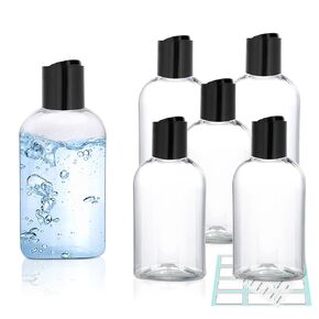 Clear Plastic Empty Squeeze Bottles with Disc Top Caps 6 Pack 4 oz Travel Bottles TSA Approved Leak Proof Plastic Travel Bottles for Shampoo, Conditioner & Lotion