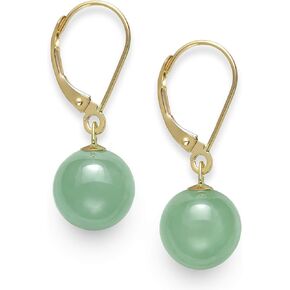 14k Yellow Gold Natural Green Jade Drop Dangle Leverback Earrings