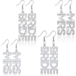 Bonuci 4 Pairs Bride and Mrs Earrings Wedding Rhinestone Bride Earrings Letter Dangle Earring Handmade Statement Mrs Earrings Drop Beaded Earrings for Women Bridesmaids Party Jewelry Gift