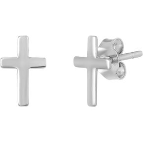 Cross Stud Earrings in .925 Sterling Silver Plated Rhodium and in 18K Gold Plated I Religious Small Earrings for men and women 0.4 x 0.2 inch I Hypoallergenic Earrings I Gift for Women Men