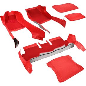 FREESOO for Tesla Model 3 Floor Mats for Cars 2017-2023, 9Pcs Car Floor Mats Carpet, Waterproof Automotive Cargo Liners, Luxury Leather Car Mats Full Set, Custom All Weather Floor Mats, Red