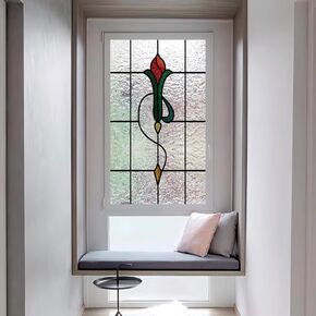 Window Film，3D Matte Stained Glass，Decorative Window Sticker，Privacy Frosted Static Cling for Glass， Garden Flower (FR003, 17in X17in)