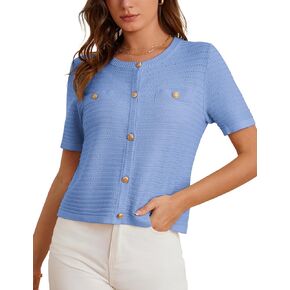 GRACE KARIN Womens Cardigan Sweaters 2025 Summer Open Front Button Down Short Sleeve Textured Knitted Sweater Tops Outfit