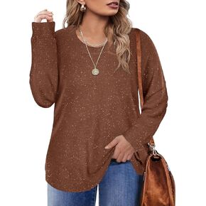 RITERA Plus Size Tops for Women Glitter Long Sleeve Sweaters Soft Crewneck Knit Pullovers Fall Winter Jumper Tops XL-5XL