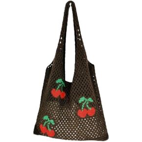Pokn Crochet Tote Bag Fruit Tote Cutecore Cute Tote Bag Y2K Accessories Shoulder Bag Heart Bag Hobo Bag Y2k Knit