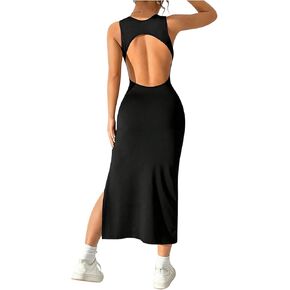 Floerns Women's Cut Out Backless Sleeveless Split Thigh Side Midi Pencil Tank Dresses