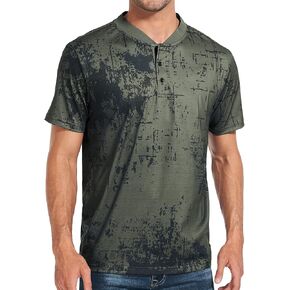 Henley Shirts for Men Short Sleeve Vintage Splash Ink Pattern T-Shirt Tops