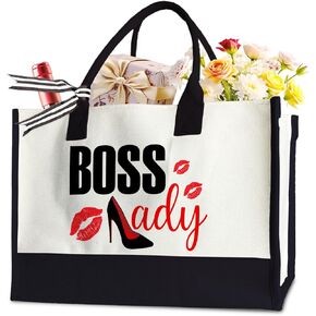Boss Lady Tote Bag for Woman, Funny Boss Tote Bag for Boss Lady Colleagues Leader, 17 x 11.8 x 7 Inches