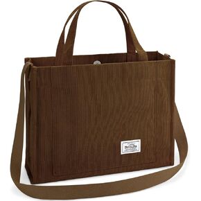 BINSUNS Corduroy Tote Bag for Women - Satchel Bag Large Tote Bag Aesthetic Crossbody Bag Handbag - School Work Travel Shopping Beach(Brown)