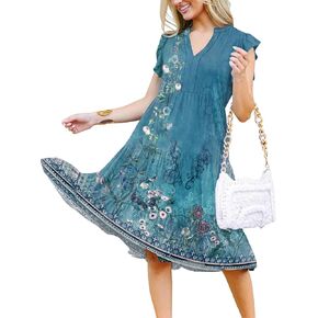ETCYY Sundresses for Women Casual Beach Dresses 2025 Vacation Ruffle Tiered Summer Boho Floral Print Long Midi Dress