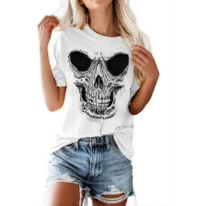 Skull Shirt for Women Vintage Skeleton Graphic Tees Goth Punk Rock T Shirts Novelty Horror Halloween Tee Tops