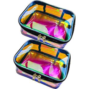 Clear Cosmetic Bags 2 pcs Holographic Pink Waterproof Toiletry Makeup Pouch Zippered Travel Bag