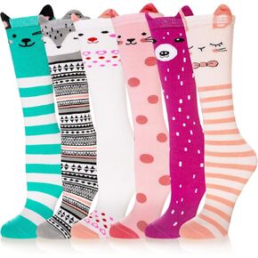 Girls Knee High Socks Kids Crazy Fun Gift Silly Tall Boot Cute Animal Cotton Long Socks 6 Pairs