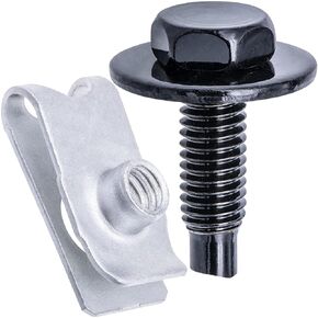Rexka 15 Sets M6-1.0 X 20mm Hex Head Sems Bolt & U Nuts Kit for Nissan Infiniti 08146-6162H - Multipurpose - Headlamp Fender Liner Splash Shield Bumper Cover Radiator Support Splash Shield