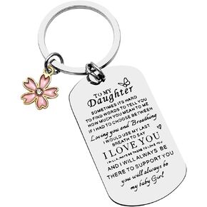 To My Daughter Keychain Love Gifts Christmas Gifts for Daughter from Mom Dad, Inspirational Birthday Graduation Thanksgiving New Year Gift Wedding Jewelry for Step Teen Girls Kids Keyring