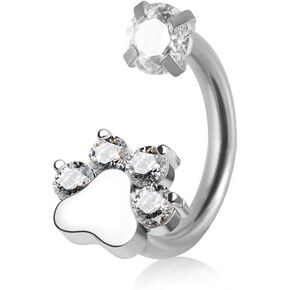 Dainty Cat Paw Print Horseshoe Lip Ring Stainless Steel Crystal Dog Puppy Kitten Animal Pet Solitaire CZ Conch Monroe Cartilage Daith Helix Studs Earrings Cute Body Piercing Jewelry Christmas Gifts 8mm/10mm