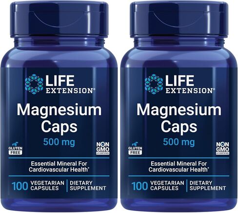 Life Extension Magnesium Caps, 500 mg, Magnesium Oxide, Magnesium Citrate, Magnesium Succinate, Heart Health, Healthy Bones, Metabolism Support - Pack of Two - 2 x 100 Vegetarian Capsules in Saudi Arabia