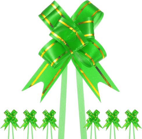 200-Pack Ribbon Pull Bows, 3.74 Inch / 9.5cm Plastic Gold Edge Ribbon Bows for Gift Wrapping/Wedding/Flowers/Baskets Decorations, Satin Pull Bows [Light Green Gift Bow] in Kuwait