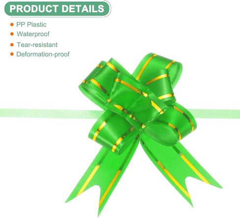 200-Pack Ribbon Pull Bows, 3.74 Inch / 9.5cm Plastic Gold Edge Ribbon Bows for Gift Wrapping/Wedding/Flowers/Baskets Decorations, Satin Pull Bows [Light Green Gift Bow] in Kuwait