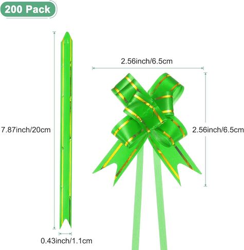 200-Pack Ribbon Pull Bows, 3.74 Inch / 9.5cm Plastic Gold Edge Ribbon Bows for Gift Wrapping/Wedding/Flowers/Baskets Decorations, Satin Pull Bows [Light Green Gift Bow] in Kuwait