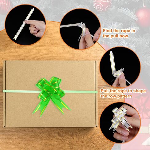 200-Pack Ribbon Pull Bows, 3.74 Inch / 9.5cm Plastic Gold Edge Ribbon Bows for Gift Wrapping/Wedding/Flowers/Baskets Decorations, Satin Pull Bows [Light Green Gift Bow] in Kuwait